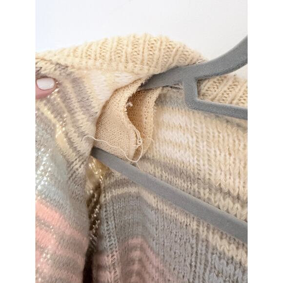 Vintage 1980s Lindsay Scott pastel-striped acrylic cardigan sweater-Size M - Picture 3 of 7